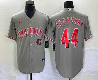 Mens Cincinnati Reds #44 Elly De La Cruz Grey Cool Base Stitched Baseball Jersey1